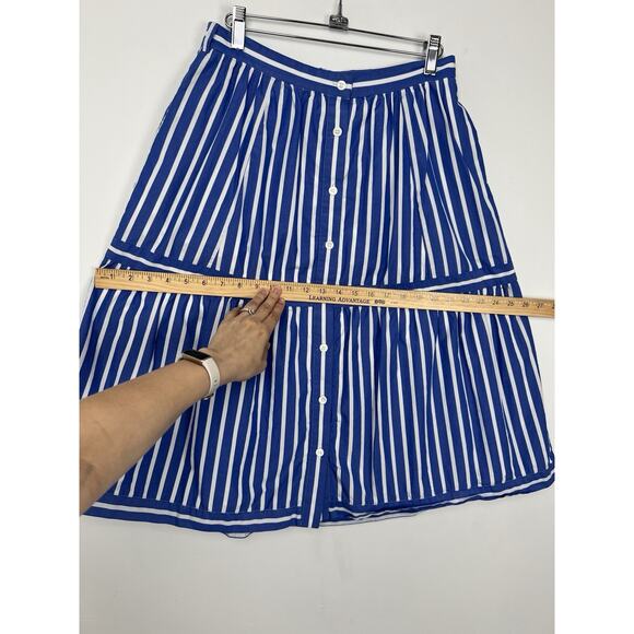 MISSING BELT - J. CREW Womens Size 4 Button Front Striped Midi Skirt Blue Preppy - Picture 5 of 9